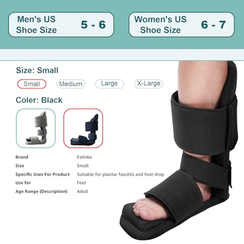 Estinko Plantar Fasciitis Night Splint – Adjustable Night Splint for Plantar Fasciitis Women & Men, Relieve Heel Pain, Achilles Tendonitis, Drop Foot Support Black Large