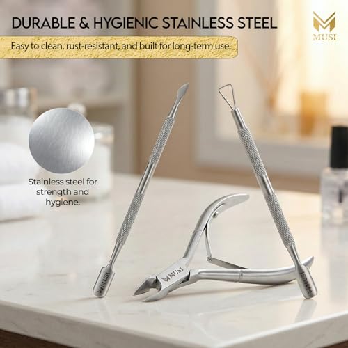 MUSI 3 PC Cuticle Trimmer Clippers & Pusher, Trim Cuticles & Remove Dead Skin for Manicure & Pedicure and Groom Fingernails & Toenails with Sharp, Efficient Cuticle Nipper Kit Men & Women