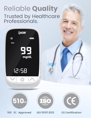 IMDK Blood Sugar Test Kit, Precision Blood Glucose Monitor Kit with 100 Glucometer Strips, 100 Lancets, 1 Lancing Device and 1 Control Solution, High Accuracy ± 9% & No Coding Required