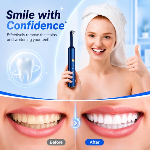 Rechargeable Tooth Polisher with LED Light, IPX7 Waterproof Home Dental Kit Blue Style-C 1 Count (Pack of 1)