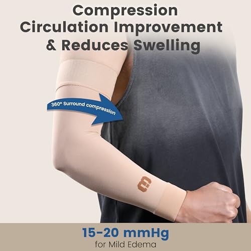 MGANG Medical Compression Arm Sleeve 15-20 mmHg, Lymphedema & Post-Surgery Beige (15-20 Mmhg With Silicone Band) Medium(Single)