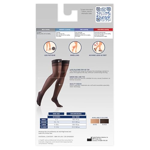 Truform Sheer Compression Stockings, 8-15 mmHg, Women's Thigh High Length, 20 Denier, Beige, X-Large X-Large (1 Pair)