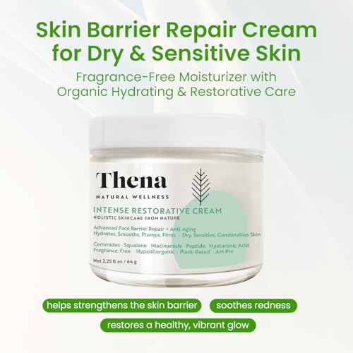 Organic Skin Barrier Face Cream for Dry Sensitive Skin with Ceramides, Niacinamide, Hyaluronic Acid, Squalane & Anti-Aging Peptides, Daily Facial Moisturizer, Clinically Tested Dermatologist Approved 2.25 Ounce