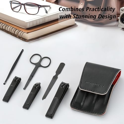 Manicure Kit for Men & Teen Boys, Nail Clipper Set Travel Grooming Gift Black