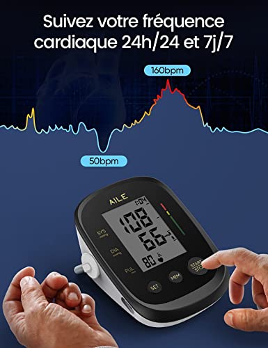 AILE FDA Cleared Blood Pressure Monitor - Home Monitoring 2x99 Memory Track Black