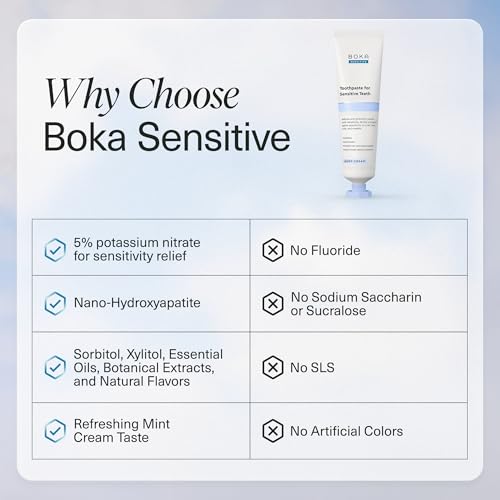 Boka Sensitive Toothpaste - Fluoride Free, 5% Potassium Nitrate, Nano Hydroxyapatite, 4oz with Boka Brightboost Whitening Powder