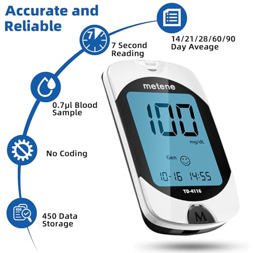 Metene TD-4116 Blood Glucose Monitor Kits, Blood Sugar Testing Kit, HSA/FSA TD-4116-150