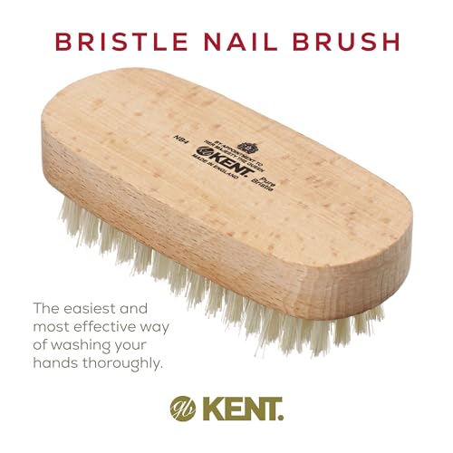 Kent NB4 Natural Bristle Fingernail Brush and Hand Scrub Brush for Nails. Beechwood Finger Nail Brush to Clean Nails and Nail Scrubber Brush for Hands, Feet, Fingernails, and Toenails. Made in England