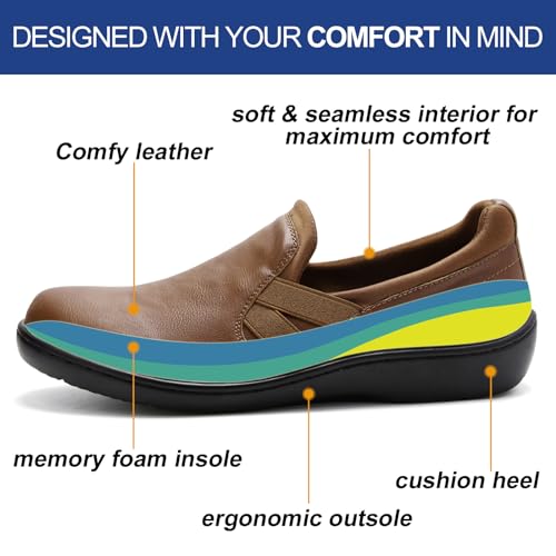 UZB Orthopedic Loafers for Women Slip on Shoes Comfortable Casual Dress Shoes with Memory Foam 6.5 Brown