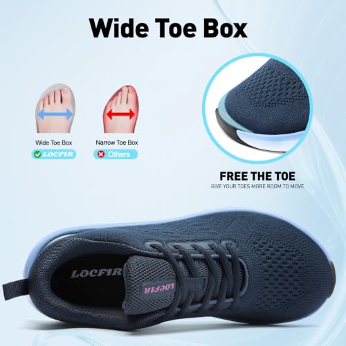 Womens Wide Orthopedic Walking Shoes with Cushioned Arch Support Lace-Up Running Sneakers 8.5 Wide Navy