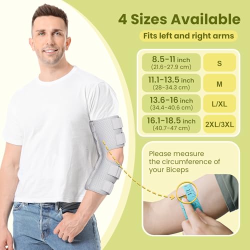Cubital Tunnel Syndrome Elbow Brace Splint for Ulnar Nerve Entrapment, suitable for all day, with 3 interchangeable angle supports (Airy-Gray-L/XL) Airy-Gray L/XL