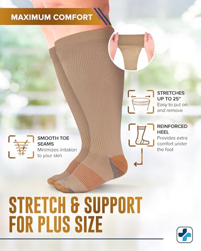 Doctor's Select® Plus Size Compression Socks for Women Wide Calf - 2 Pairs 3X-Large Black / Tan