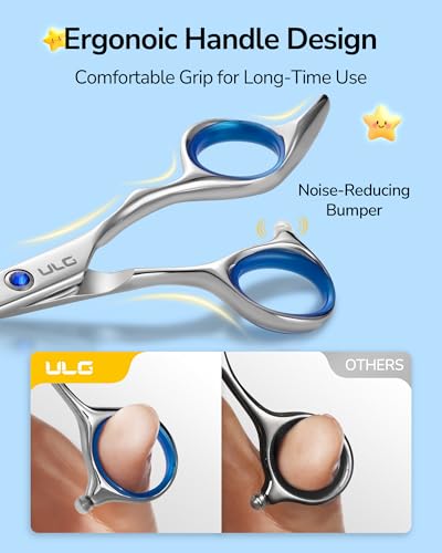 ULG Kids Hair Cutting Scissors, 6.5" Round‑Tip Safety for Toddlers & Adults 4pcs Blue Set