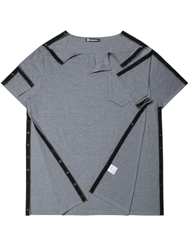 2 Pack Snap Shoulder Surgery Shirts for Men Rotator Cuff Recovery X-Large Black&grey
