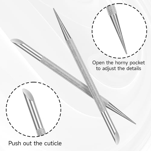2Pcs Nail Cleaning Cuticle Stick Stainless Steel Cuticle Pusher Remover Dead Skin Polish Peeler Cutter Professional Pedicure Nail Art Care Portable Nail Cleaner for Fingernails Toenails Manicure Silver