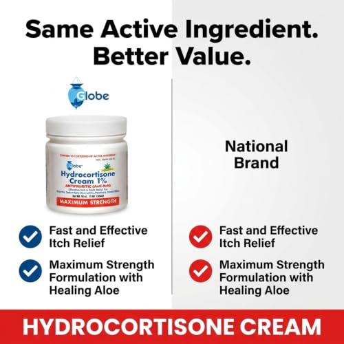 Globe Hydrocortisone Cream 1% with Aloe, Maximum Strength, 16 oz Jar 16 Ounce