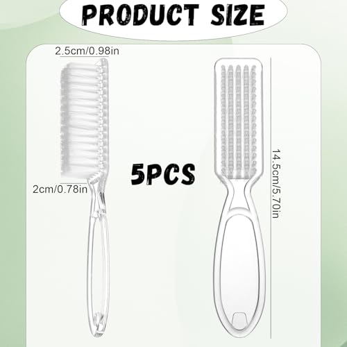 5pcs Nail Brush Fingernail Cleaner Handle Grip Nail Brush Scrub Cleaning Brushes Manicure Tools Kit for Toes and Nails Women Men, Pedicure Nails Scrubber (Clear)