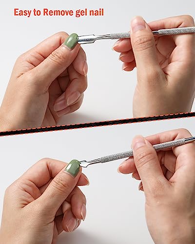 BEZOX Cuticle Pusher - Stainless Steel Cuticle Stick & UV Gel Nail Polish Remover Tool - Professional Double-Ended Cuticle Trimmer Manicure Tool for Healthy and Beautiful Nails