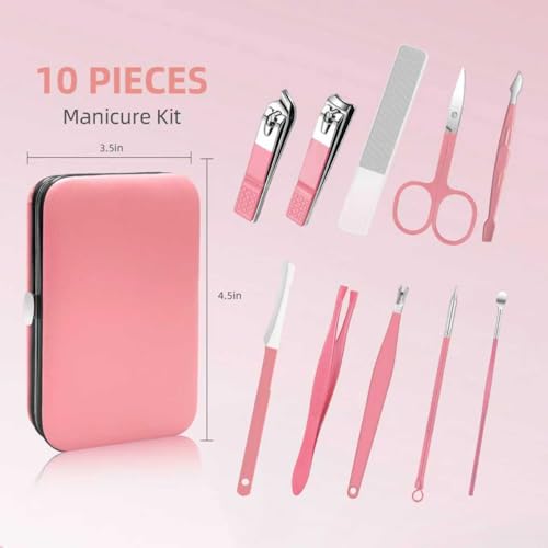 10 in 1 Manicure kit for Women Professional Pink Nail kit, Fingernail and Toenail Clipper Cutters and Personal Pedicure, Complete Manicure Set Women with Travel Beauty Tools Convenience Set