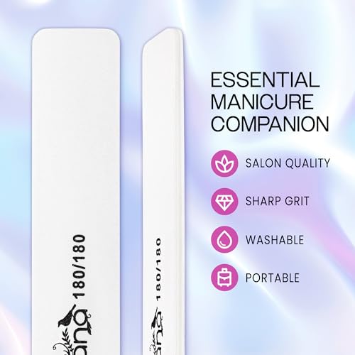10pcs - PANA Jumbo Double-Sided Emery Nail File for Manicure, Pedicure, Natural, and Acrylic Nails - White (Grit 180/180) Grit (180/180) White (Jumbo)