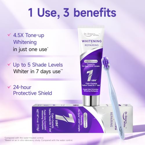 Dr.DreamWhite Purple Color Correction Whitening Toothpaste, 4oz, Pack of 2 4 Ounce (Pack of 2)