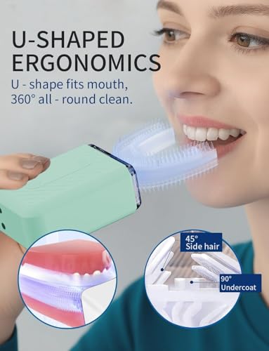 U-Shaped Electric Toothbrush for Adults, Electric Toothbrush with IPX7 Waterproof, U Shaped Toothbrush with 4 Clean Modes