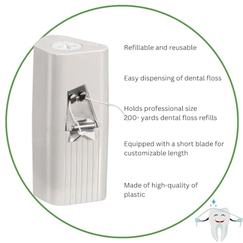 Dental Floss Dispenser - Dental Floss Holder, Dental Floss Dispenser Refillable- Bundled with Dental Floss Refill Spool Mint Waxed- 200 Yards Large Jumbo Floss Refills Set