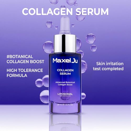 MAXEL JU Collagen Serum for Face with Peptides, Niacinamide & Pentavitin – Liposomal Anti Aging Facial Serum for Skin Tightening & Firming – Plumping & Hydrating 72h Moisture (1 fl oz / 30ml)