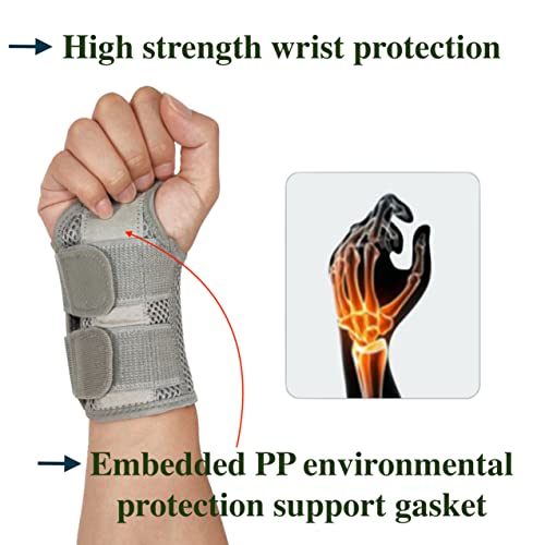 Wrist Brace for Carpal Tunnel Relief Night Support, Hand Brace with 2 Stays for Women Men, Adjustable Wrist Support Splint for Right Left Hands for Tendonitis, Arthritis, Sprains Small Left Hand-Gray-S/M
