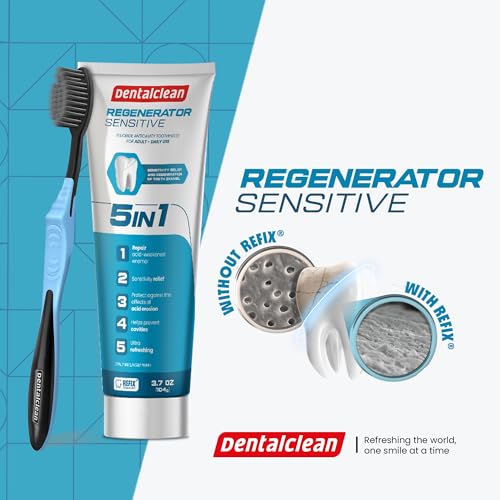 Dentalclean - Pack of 3 Regenerating + Sensitive 5-in-1 Dental Gels - Enamel Regeneration, Cavities Prevention and Sensitivity Reduction - REFIX Technology, Mint Flavor - 3.7 oz (104g) 1.2 Ounce (Pack of 3)