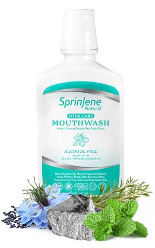 SprinJene Natural Sensitivity Relief, Fluoride Free Toothpaste for Sensitive Teeth (4 Pack) + Fluoride Free & Alcohol Free Mouthwash