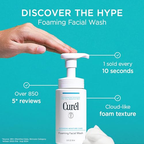 Curel Japanese Skin Care Foaming Daily Face Wash for Sensitive Skin, Hydrating Facial Cleanser for Dry Skin, pH-Balanced and Fragrance-Free, 5 Oz (Step 2 of 2-Step Skincare) 5 Fl Oz (Pack of 1)