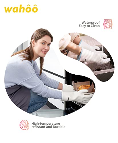 wahoo 12 Inch Liquid Silicone Oven Mitts,Heat Resistant Gloves,White,XL/10 White XL/10