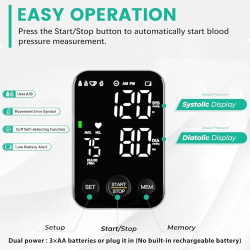 Oklar FDA Cleared Blood Pressure Monitor Upper Arm BP Machine for Home Use