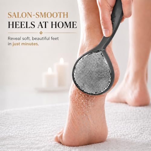Foot Scrubber & File Callus Remover for Feet - Dual-Sided Stainless Steel Pedicure Tool for Cracked Heels, Dead Skin & Rough Skin - Wet or Dry Use, Men & Women