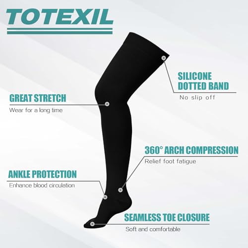 2 Pairs Compression Stockings for Women & Men,20-30mmHg Thigh High Compression Socks,Closed Toe Medical Compression Socks with Silicone Dot Band-Best Support for Nursing Sports Varicose Veins Closed Toe--black and Beige Large
