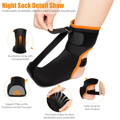 Plantar Fasciitis Night Splint Sock: Upgraded Plantar Fasciitis Brace with Support Plate for Women Men for Achilles Tendonitis Foot Drop Heel Spur Pain Relief Black-Orange Large
