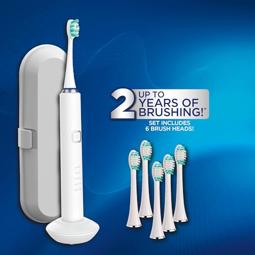 Miracle Smile Sonic Toothbrush, 40,000 VPM Electric Toothbrush with 5 Cleaning Modes, Includes 6 Brush Heads, USB Dock & Travel Case, Cordless, Water Resistant Rechargeable Toothbrush