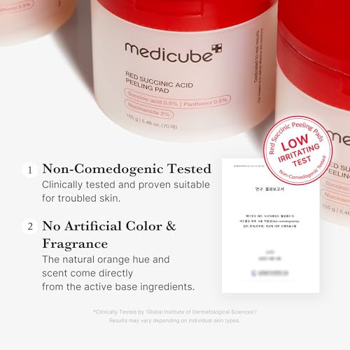 medicube Toner Pads Red Succinic Acid Panthenol Pad for Facial Peeling Red Succinic Acid Pads 70 Count (Pack of 1)