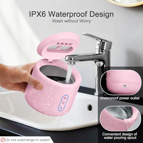 Ultrasonic Retainer Cleaner Machine, IPX6 Waterproof Denture Cleaner, 3 Modes Dental Cleaning Pod with RGB Indicator, 45kHz UV for Mouth Guards, 200ML Tank, Light Pink