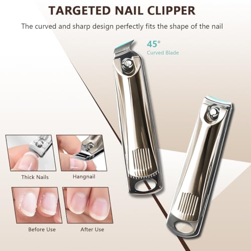 7-Piece Precision Men’s Nail Grooming Travel Kit, Stainless Steel Manicure Set with Fingernail & Toenail Clippers, Nail File, Slant Tip Tweezers, Cuticle Scissors, Exquisite Leather Case(Grey) Grey