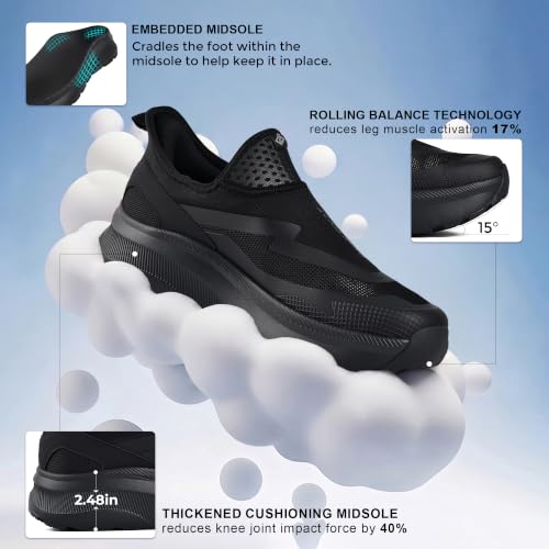 JACKSHIBO Men's Wide Toe Box Slip on Walking Shoes Arch Support Sneakers 9.5 Wide Slip on Black