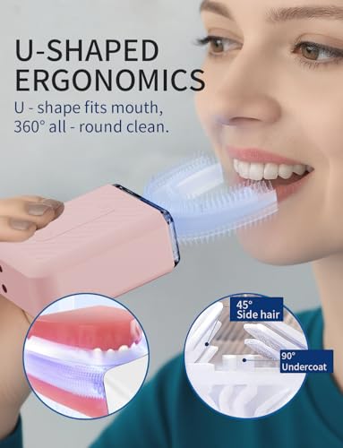 U-Shaped Electric Toothbrush for Adults, Electric Toothbrush with IPX7 Waterproof, ultrasonic Toothbrush for Adult with 4 Cleaning Modes