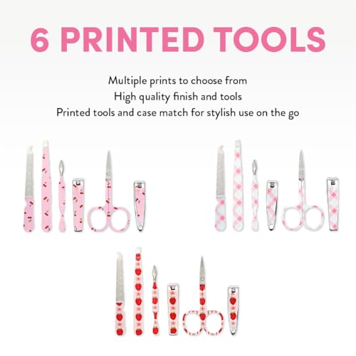 Éclat Manicure Pedicure Kit for Men & Women, 6Pcs Finger & Toe Nail Care Tools Includes Nail Clipper Cutter, Tweezer, File, Cuticle Pusher, Personal Care Professional Grooming Set With Travel Case Mini Mani+pedi Print Set (6pc Plaid)
