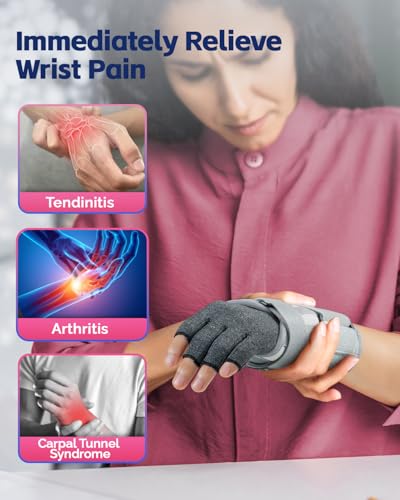 FEATOL Lightweight Carpal Tunnel Wrist Brace for Daily Work, 7 inches Comfortable & Adjustable Night Support for Women Men, Hand Brace With Splint Pain Relief for Tendonitis, Sprains, Arthritis, Right