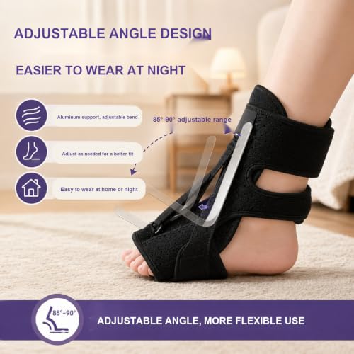 Plantar Fasciitis Night Splint 5-Piece Kit, Foot Drop Brace + Massage Ball + Socks + Arch Support + Bag Black Kit