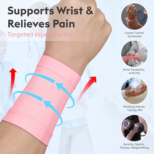 KEKING Compression Wrist Sleeves - 2 pairs (Black, Medium+ Pink, Medium)