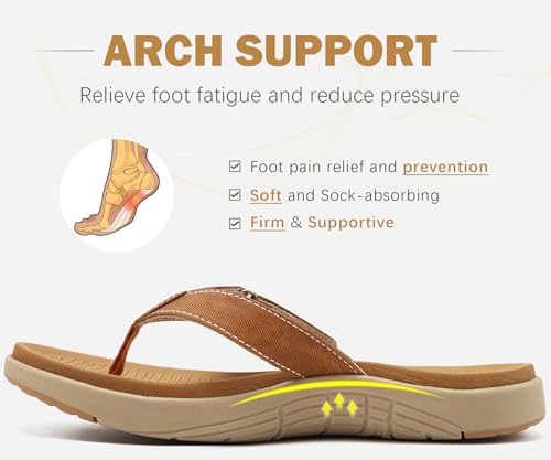 COFACE Flip Flops for Women with Arch Support Beach Thong Sandals for Woman Adjustable Fashion Orthopedic Sandal Outdoor 7.5 Khaki
