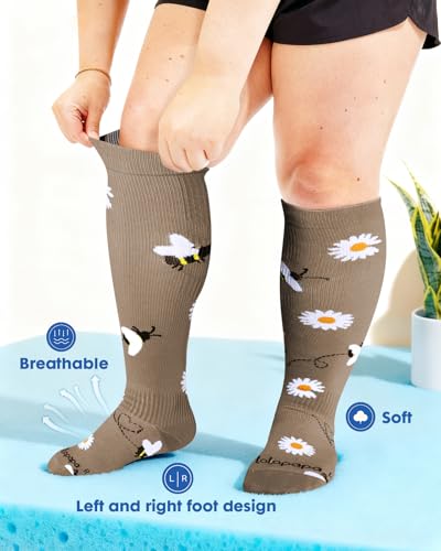 3-Pair Wide Calf Compression Socks for Women Garden Tales 3X-Large