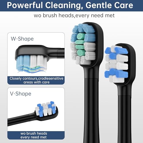 Sonic Electric Toothbrush, 40,000 VPM, 6 Modes, White, with 6 Brush Heads and Travel Case (Black) Black